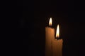 Two White Candles Burning at Night Time Royalty Free Stock Photo