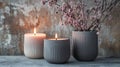 Two white candles with pink flowers in them (AI Generated Royalty Free Stock Photo
