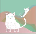 Two white cats with pink ears walk in the mountains. Royalty Free Stock Photo