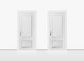 Two white closed doors isolated on white background. Realistic Royalty Free Stock Photo