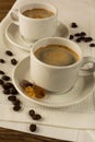 Two white cups of strong coffee Royalty Free Stock Photo