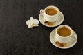 Two white cups of strong morning coffee Royalty Free Stock Photo