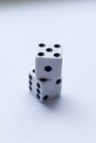 Two white dice with black dots on a white background. Royalty Free Stock Photo