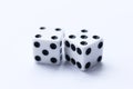 Two white dice with black dots on a white background. Royalty Free Stock Photo