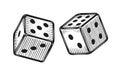 Two white dice. Gambling, game sketch vintage vector illustration