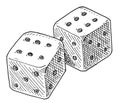 Two white dice. Vintage black engraving illustration