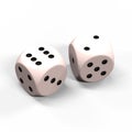 Two White Dice with Sum of Eight 8 Isolated on White Background. Royalty Free Stock Photo