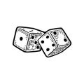 Two white dice. Vintage black vector engraving illustration Royalty Free Stock Photo