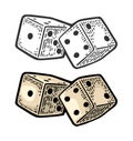 Two white dice. Vintage color vector engraving illustration Royalty Free Stock Photo