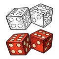 Two white dice. Vintage color vector engraving illustration Royalty Free Stock Photo