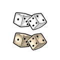 Two white dice. Vintage color vector engraving illustration Royalty Free Stock Photo