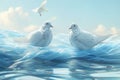 Two White Doves on a Blue Water Surface Royalty Free Stock Photo