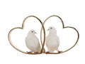 two white doves with two hearts, symbol of love on white background