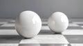 Two white eggs on a checkered floor with one egg in front of the other, AI Royalty Free Stock Photo