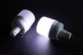 Two white emergency led bulbs with integrated battery Royalty Free Stock Photo