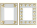 Two white frames with gold hearts