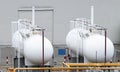 Two white fuel oil tanks are used for industrial plants Royalty Free Stock Photo