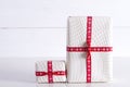 Two white gift boxes with polka dots Royalty Free Stock Photo