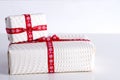 Two white gift boxes with polka dots Royalty Free Stock Photo