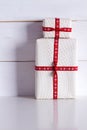 Two white gift boxes with polka dots Royalty Free Stock Photo