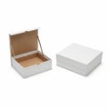 Open and Closed White Gift Boxes with Brown Interior on White Background packaging Royalty Free Stock Photo
