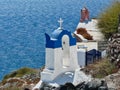 Greek Orthodox Churches Overlooking the Aegean Sea, Oia, Santorini, Greece Royalty Free Stock Photo