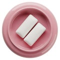 Two white gum pieces resting in a pink circular dish closeup on a plain background white background Royalty Free Stock Photo