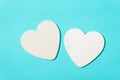Two white hearts on green pastel background Royalty Free Stock Photo