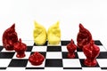 Two of white horse Chess charactor around with red enemy