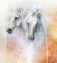 Two white horse spirits, beautiful detailed oil painting on canvas