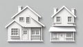 Two white house models with chimney and windows on a gray background in studio shot Royalty Free Stock Photo