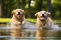 Two white Labradors swimming in the lake Royalty Free Stock Photo