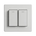 Two White Light Switches on a White Square Wall Plate Against a White Background electrical switch Royalty Free Stock Photo
