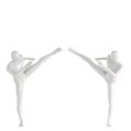 Two white mannequin guys kick a high kick in a side stance to meet each other. 3D