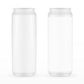 Two White Metal Aluminum Beverage Drink Can 500ml with label and without. Isolated On Background. Royalty Free Stock Photo