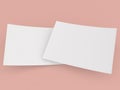 Two white mockups empty advertising flyer on pink background.