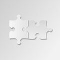 Two white piece flat puzzle. Puzzle icon white background. Vector