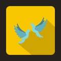 Two white pigeons icon, flat style