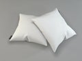 Two white pillows on a gray background. Mockup square pillows. White sofa cushions. 3d rendering