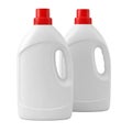 Two white plastic bottles with red caps standing side by side Royalty Free Stock Photo