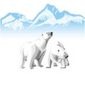 Two white polar bear on a background of of Icebergs.