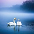 Two white Romantic The romance of a white swan with a clear beautiful Royalty Free Stock Photo