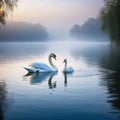 Two white Romantic The romance of a white swan with a clear beautiful Royalty Free Stock Photo