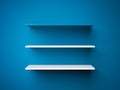 Two white shalves and blue one. 3d rendering Royalty Free Stock Photo