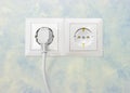 Two white socket outlet with one connected corresponding power p Royalty Free Stock Photo