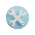 Two White Wrenches Crossed on a Light Blue Circle Icon spanner tool Royalty Free Stock Photo