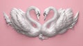 Elegant White Swans Forming a Heart Shape on Pink Background Royalty Free Stock Photo