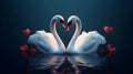 Two White Swans Love Sign on Quiet Lake Generative AI