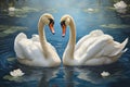 Two white swans swimming in the lake Royalty Free Stock Photo
