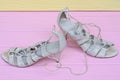 two white womens leather high heel sandals